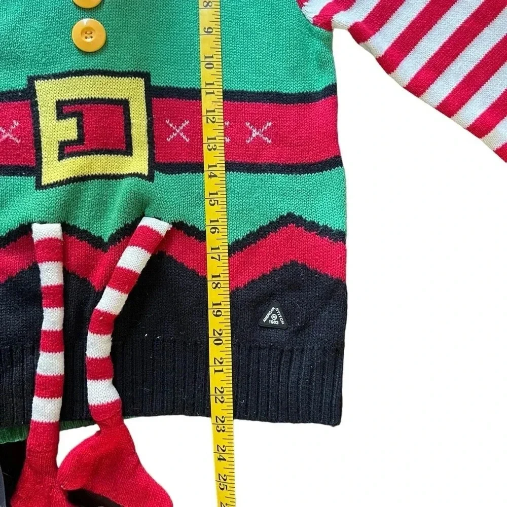 American Stitch Mens Elf Novelty Christmas Sweater Hoodie Green Red Large